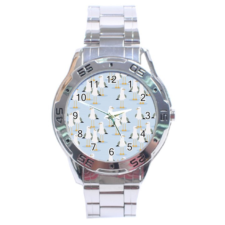 Cute Seagulls Seamless Pattern Light Blue Background Stainless Steel Analogue Watch