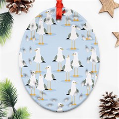 Cute Seagulls Seamless Pattern Light Blue Background Ornament (oval Filigree) by Bedest