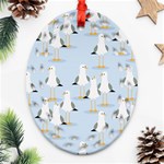 Cute Seagulls Seamless Pattern Light Blue Background Ornament (Oval Filigree) Front