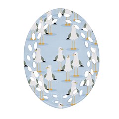 Cute Seagulls Seamless Pattern Light Blue Background Oval Filigree Ornament (two Sides) by Bedest