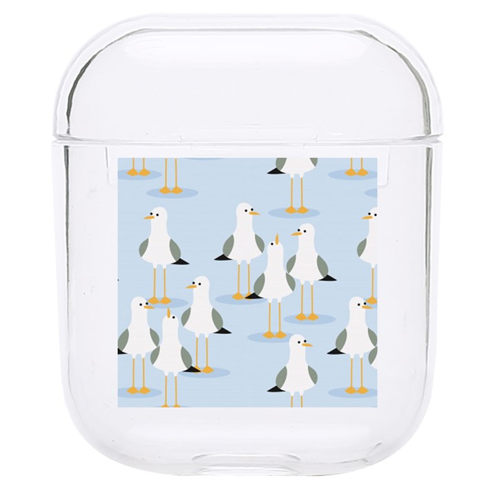 Cute Seagulls Seamless Pattern Light Blue Background Hard PC AirPods 1/2 Case