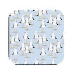 Cute Seagulls Seamless Pattern Light Blue Background Square Metal Box (black) by Bedest