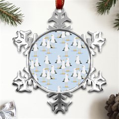 Cute Seagulls Seamless Pattern Light Blue Background Metal Small Snowflake Ornament by Bedest