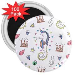 Seamless Pattern Cute Unicorn Cartoon Hand Drawn 3  Magnets (100 Pack) by Bedest