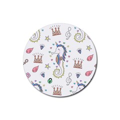 Seamless Pattern Cute Unicorn Cartoon Hand Drawn Rubber Coaster (round) by Bedest