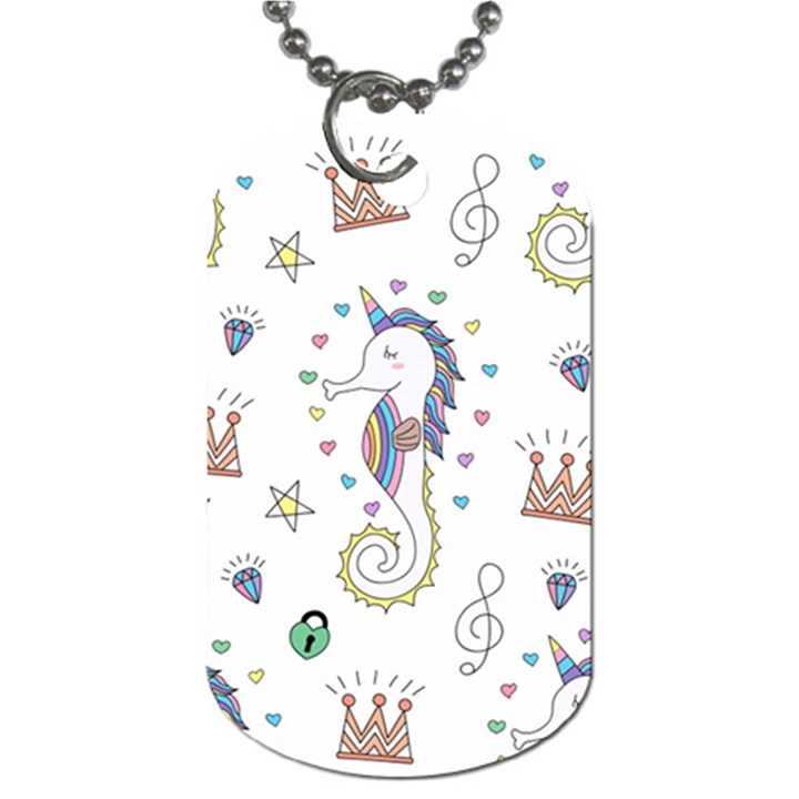 Seamless Pattern Cute Unicorn Cartoon Hand Drawn Dog Tag (Two Sides)