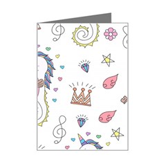 Seamless Pattern Cute Unicorn Cartoon Hand Drawn Mini Greeting Card by Bedest