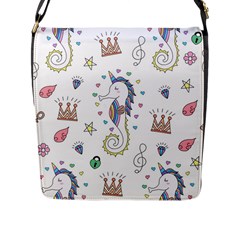 Seamless Pattern Cute Unicorn Cartoon Hand Drawn Flap Closure Messenger Bag (l) by Bedest