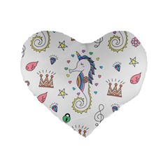 Seamless Pattern Cute Unicorn Cartoon Hand Drawn Standard 16  Premium Flano Heart Shape Cushions by Bedest