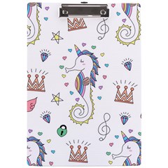 Seamless Pattern Cute Unicorn Cartoon Hand Drawn A4 Acrylic Clipboard by Bedest