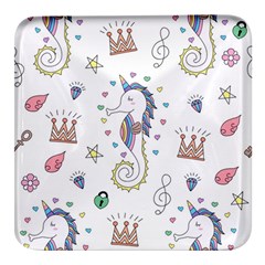 Seamless Pattern Cute Unicorn Cartoon Hand Drawn Square Glass Fridge Magnet (4 Pack) by Bedest