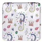 Seamless Pattern Cute Unicorn Cartoon Hand Drawn Square Glass Fridge Magnet (4 pack) Front