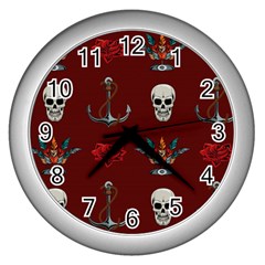 Tattoo Old School Background Pattern Wall Clock (silver) by Bedest