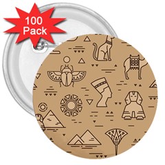 Egyptian Seamless Pattern Symbols Landmarks Signs Egypt 3  Buttons (100 Pack)  by Bedest