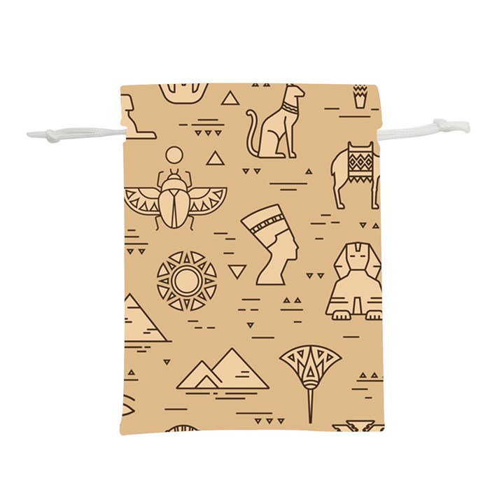 Egyptian Seamless Pattern Symbols Landmarks Signs Egypt Lightweight Drawstring Pouch (S)