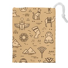 Egyptian Seamless Pattern Symbols Landmarks Signs Egypt Drawstring Pouch (5xl) by Bedest