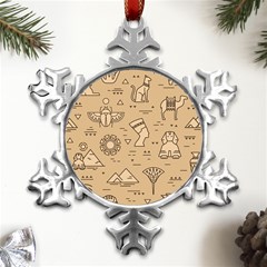 Egyptian Seamless Pattern Symbols Landmarks Signs Egypt Metal Small Snowflake Ornament by Bedest