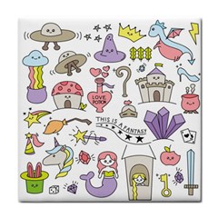 Fantasy Things Doodle Style Vector Illustration Tile Coaster by Bedest