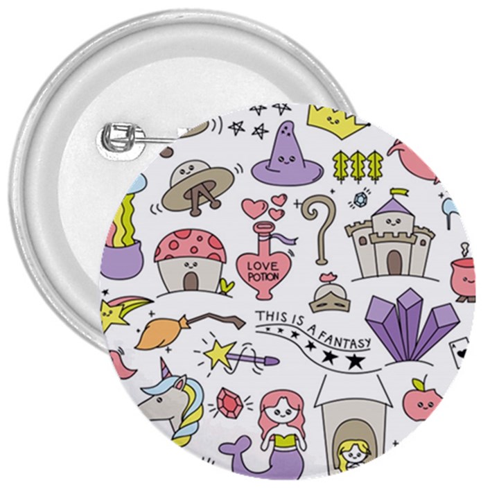 Fantasy Things Doodle Style Vector Illustration 3  Buttons