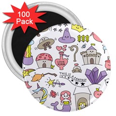 Fantasy Things Doodle Style Vector Illustration 3  Magnets (100 Pack) by Bedest