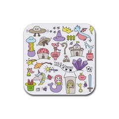 Fantasy Things Doodle Style Vector Illustration Rubber Coaster (square) by Bedest