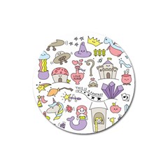 Fantasy Things Doodle Style Vector Illustration Magnet 3  (round) by Bedest