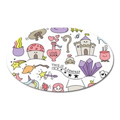 Fantasy Things Doodle Style Vector Illustration Oval Magnet by Bedest