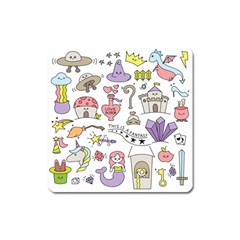 Fantasy Things Doodle Style Vector Illustration Square Magnet by Bedest