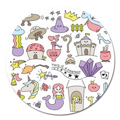 Fantasy Things Doodle Style Vector Illustration Magnet 5  (round) by Bedest