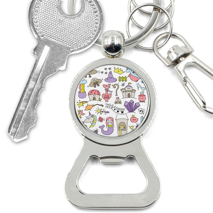 Fantasy Things Doodle Style Vector Illustration Bottle Opener Key Chain