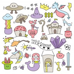 Fantasy Things Doodle Style Vector Illustration Play Mat (rectangle) by Bedest