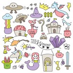 Fantasy Things Doodle Style Vector Illustration Play Mat (Rectangle) Front