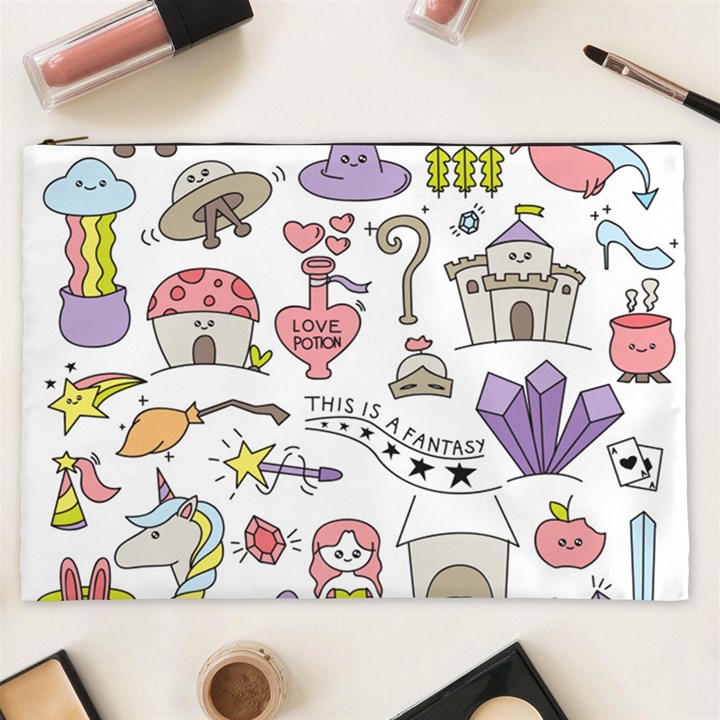 Fantasy Things Doodle Style Vector Illustration Cosmetic Bag (XXL)