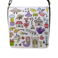 Fantasy Things Doodle Style Vector Illustration Flap Closure Messenger Bag (l) by Bedest