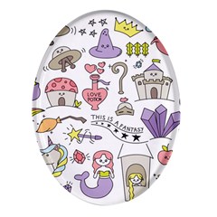 Fantasy Things Doodle Style Vector Illustration Oval Glass Fridge Magnet (4 Pack) by Bedest