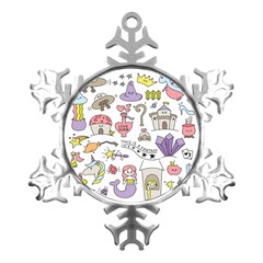 Fantasy Things Doodle Style Vector Illustration Metal Small Snowflake Ornament by Bedest