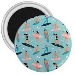 Beach Surfing Surfers With Surfboards Surfer Rides Wave Summer Outdoors Surfboards Seamless Pattern 3  Magnets by Bedest