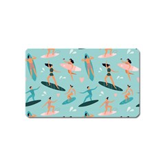 Beach Surfing Surfers With Surfboards Surfer Rides Wave Summer Outdoors Surfboards Seamless Pattern Magnet (name Card) by Bedest