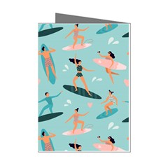 Beach Surfing Surfers With Surfboards Surfer Rides Wave Summer Outdoors Surfboards Seamless Pattern Mini Greeting Cards (pkg Of 8) by Bedest