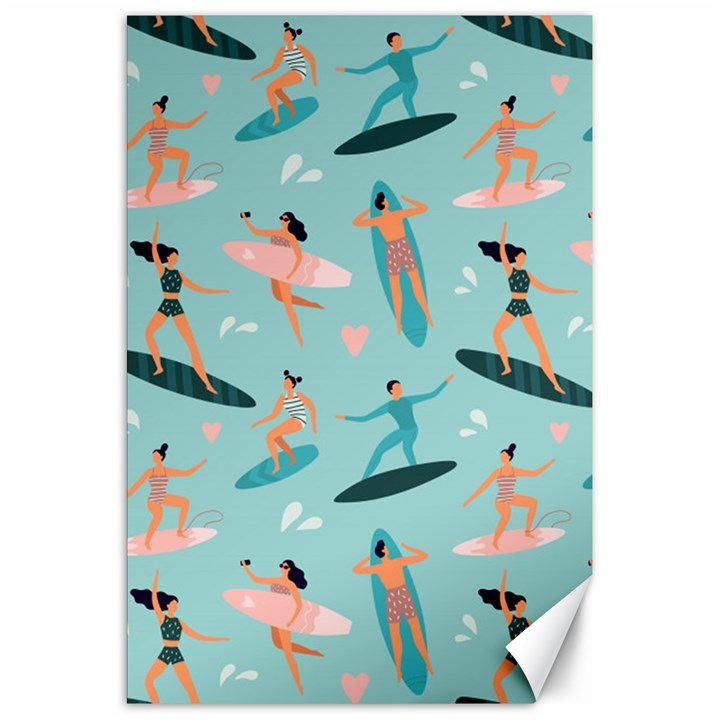 Beach Surfing Surfers With Surfboards Surfer Rides Wave Summer Outdoors Surfboards Seamless Pattern Canvas 20  x 30 