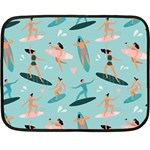 Beach Surfing Surfers With Surfboards Surfer Rides Wave Summer Outdoors Surfboards Seamless Pattern Two Sides Fleece Blanket (Mini) 35 x27  Blanket Back