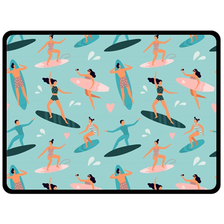 Beach Surfing Surfers With Surfboards Surfer Rides Wave Summer Outdoors Surfboards Seamless Pattern Two Sides Fleece Blanket (Large)