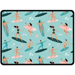 Beach Surfing Surfers With Surfboards Surfer Rides Wave Summer Outdoors Surfboards Seamless Pattern Two Sides Fleece Blanket (Large) 80 x60  Blanket Back