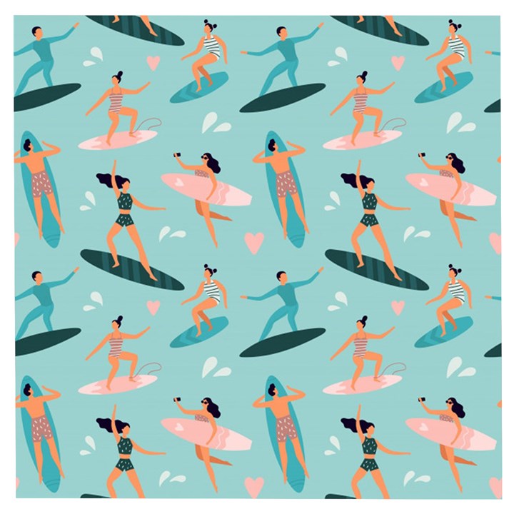 Beach Surfing Surfers With Surfboards Surfer Rides Wave Summer Outdoors Surfboards Seamless Pattern Wooden Puzzle Square