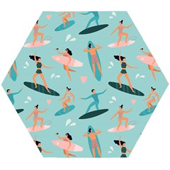 Beach Surfing Surfers With Surfboards Surfer Rides Wave Summer Outdoors Surfboards Seamless Pattern Wooden Puzzle Hexagon by Bedest