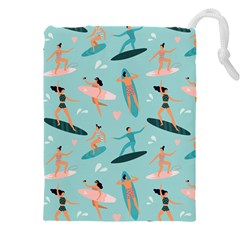 Beach Surfing Surfers With Surfboards Surfer Rides Wave Summer Outdoors Surfboards Seamless Pattern Drawstring Pouch (4xl) by Bedest