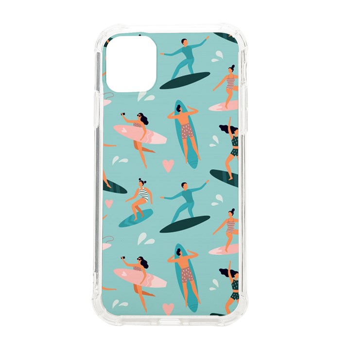 Beach Surfing Surfers With Surfboards Surfer Rides Wave Summer Outdoors Surfboards Seamless Pattern iPhone 11 TPU UV Print Case