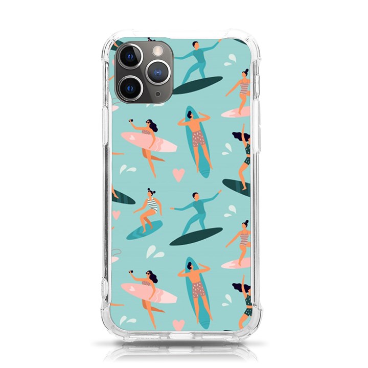 Beach Surfing Surfers With Surfboards Surfer Rides Wave Summer Outdoors Surfboards Seamless Pattern iPhone 11 Pro 5.8 Inch TPU UV Print Case