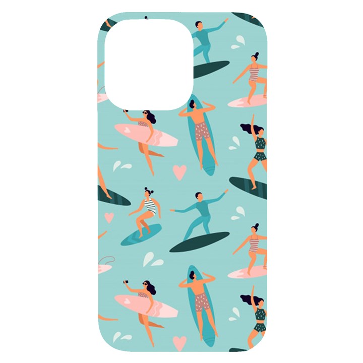 Beach Surfing Surfers With Surfboards Surfer Rides Wave Summer Outdoors Surfboards Seamless Pattern iPhone 14 Pro Max Black UV Print Case