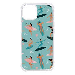 Beach Surfing Surfers With Surfboards Surfer Rides Wave Summer Outdoors Surfboards Seamless Pattern Iphone 14 Tpu Uv Print Case by Bedest